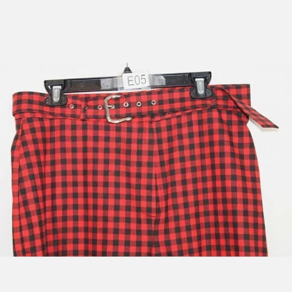 URBAN OUTFITTERS Milk It Size 16 Red Black Gingham Flares Trousers W/Buckle Belt - Picture 10 of 12